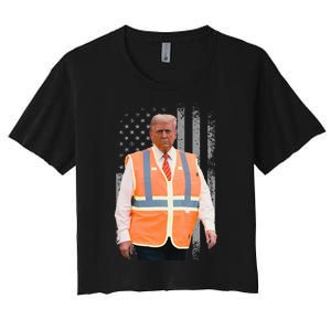 President Trump Garbage Truck Worker Vest Usa Flag Maga 2025 Women's Crop Top Tee