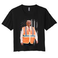 President Trump Garbage Truck Worker Vest Usa Flag Maga 2025 Women's Crop Top Tee