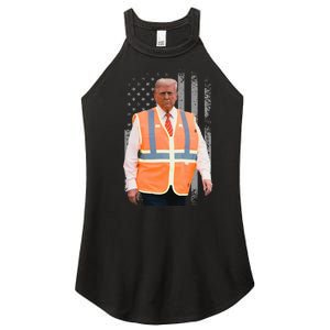 President Trump Garbage Truck Worker Vest Usa Flag Maga 2025 Women's Perfect Tri Rocker Tank