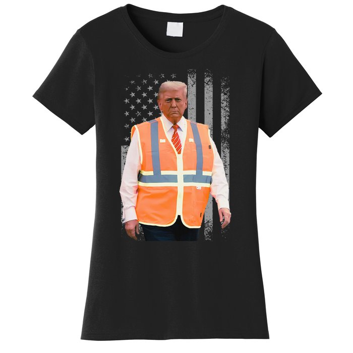 President Trump Garbage Truck Worker Vest Usa Flag Maga 2025 Women's T-Shirt