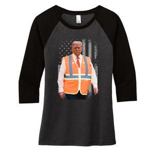 President Trump Garbage Truck Worker Vest Usa Flag Maga 2025 Women's Tri-Blend 3/4-Sleeve Raglan Shirt