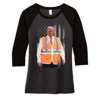 President Trump Garbage Truck Worker Vest Usa Flag Maga 2025 Women's Tri-Blend 3/4-Sleeve Raglan Shirt