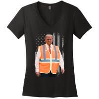 President Trump Garbage Truck Worker Vest Usa Flag Maga 2025 Women's V-Neck T-Shirt