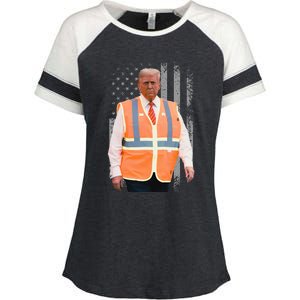 President Trump Garbage Truck Worker Vest Usa Flag Maga 2025 Enza Ladies Jersey Colorblock Tee