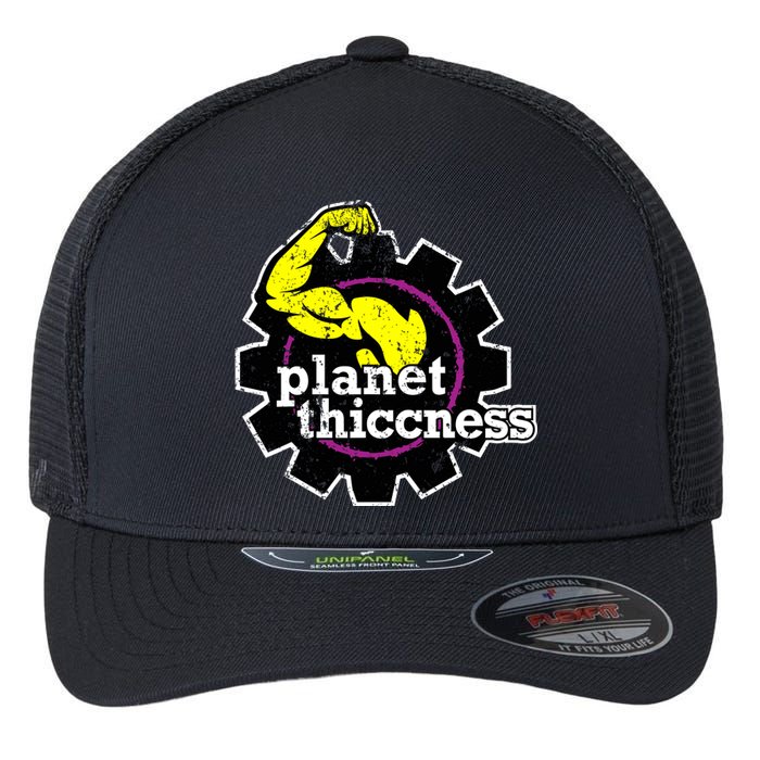 Planet Thiccness Gym Thickness Funny Joke Workout Lover Flexfit Unipanel Trucker Cap