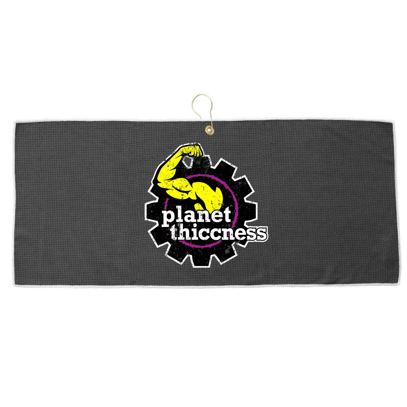 Planet Thiccness Gym Thickness Funny Joke Workout Lover Large Microfiber Waffle Golf Towel