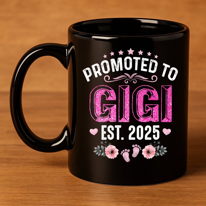 Promoted To Gigi Est. 2025 Funny Floral Mother's Day 11oz C Handle Ceramic Mug