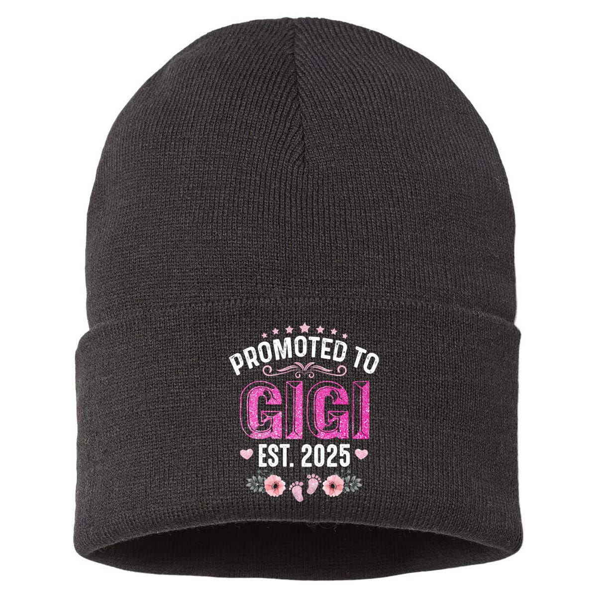 Promoted To Gigi Est. 2025 Funny Floral Mother's Day Sustainable Knit Beanie