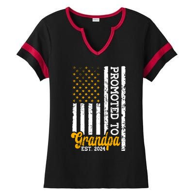 Promoted To Grandpa Est 2024 First Time Grandpa Patriotic Ladies Halftime Notch Neck Tee