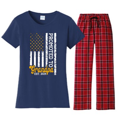 Promoted To Grandpa Est 2024 First Time Grandpa Patriotic Women's Flannel Pajama Set