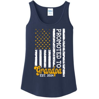 Promoted To Grandpa Est 2024 First Time Grandpa Patriotic Ladies Essential Tank