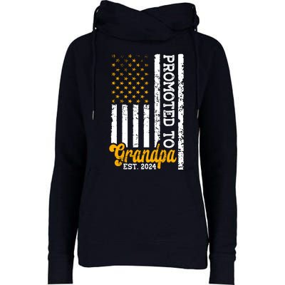 Promoted To Grandpa Est 2024 First Time Grandpa Patriotic Womens Funnel Neck Pullover Hood