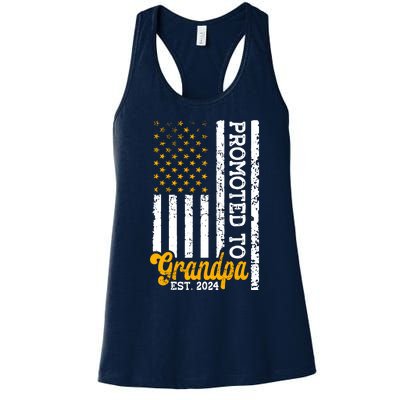 Promoted To Grandpa Est 2024 First Time Grandpa Patriotic Women's Racerback Tank