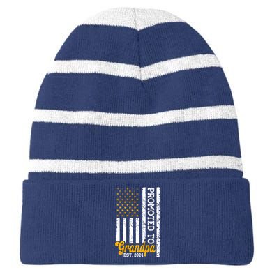 Promoted To Grandpa Est 2024 First Time Grandpa Patriotic Striped Beanie with Solid Band