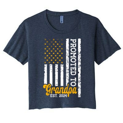 Promoted To Grandpa Est 2024 First Time Grandpa Patriotic Women's Crop Top Tee