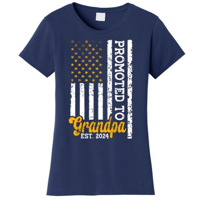 Promoted To Grandpa Est 2024 First Time Grandpa Patriotic Women's T-Shirt