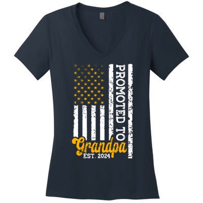 Promoted To Grandpa Est 2024 First Time Grandpa Patriotic Women's V-Neck T-Shirt