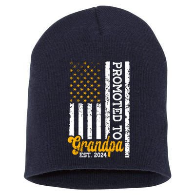 Promoted To Grandpa Est 2024 First Time Grandpa Patriotic Short Acrylic Beanie