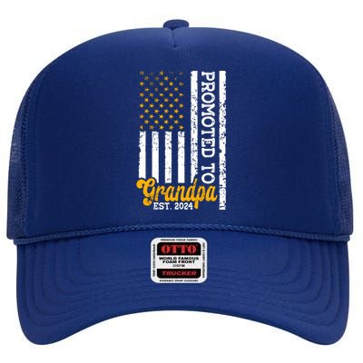 Promoted To Grandpa Est 2024 First Time Grandpa Patriotic High Crown Mesh Back Trucker Hat