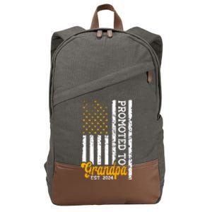 Promoted To Grandpa Est 2024 First Time Grandpa Patriotic Cotton Canvas Backpack