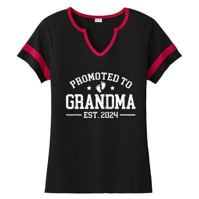 Promoted To Grandma Est 2024 Grandparents Baby Announcement Ladies Halftime Notch Neck Tee