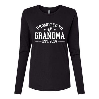 Promoted To Grandma Est 2024 Grandparents Baby Announcement Womens Cotton Relaxed Long Sleeve T-Shirt