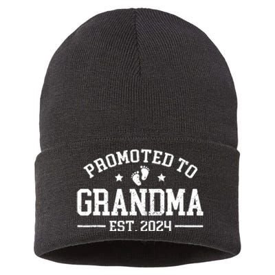 Promoted To Grandma Est 2024 Grandparents Baby Announcement Sustainable Knit Beanie