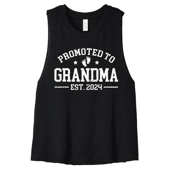 Promoted To Grandma Est 2024 Grandparents Baby Announcement Women's Racerback Cropped Tank