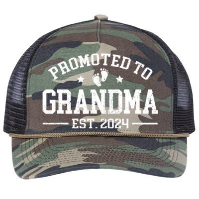 Promoted To Grandma Est 2024 Grandparents Baby Announcement Retro Rope Trucker Hat Cap