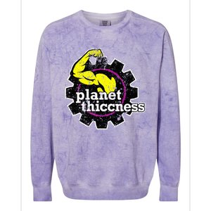 Planet Thiccness Gym Thickness Funny Joke Workout Lover Colorblast Crewneck Sweatshirt