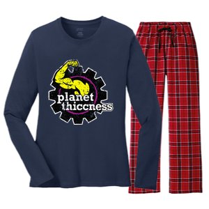 Planet Thiccness Gym Thickness Funny Joke Workout Lover Women's Long Sleeve Flannel Pajama Set 