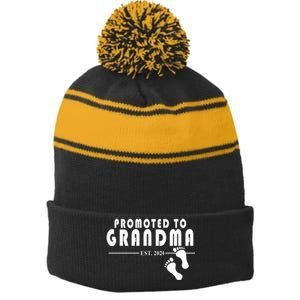 Promoted To Grandma Established 2024 Stripe Pom Pom Beanie