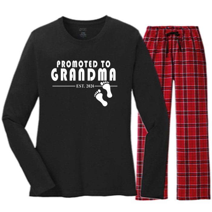 Promoted To Grandma Established 2024 Women's Long Sleeve Flannel Pajama Set 