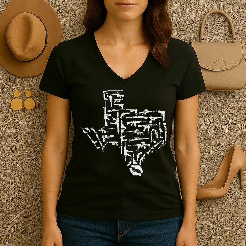 Patriotic Texan Guns Usa Gift Texas Women's V-Neck T-Shirt