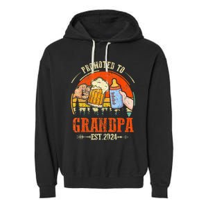 Promoted to Grandpa Est 2024 Retro Fathers Day New Grandpa Garment-Dyed Fleece Hoodie