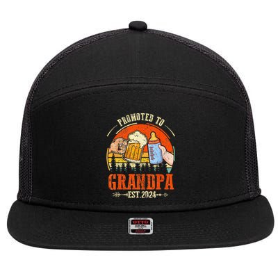 Promoted to Grandpa Est 2024 Retro Fathers Day New Grandpa 7 Panel Mesh Trucker Snapback Hat