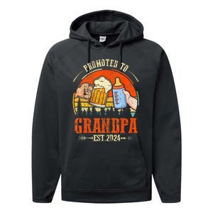 Promoted to Grandpa Est 2024 Retro Fathers Day New Grandpa Performance Fleece Hoodie