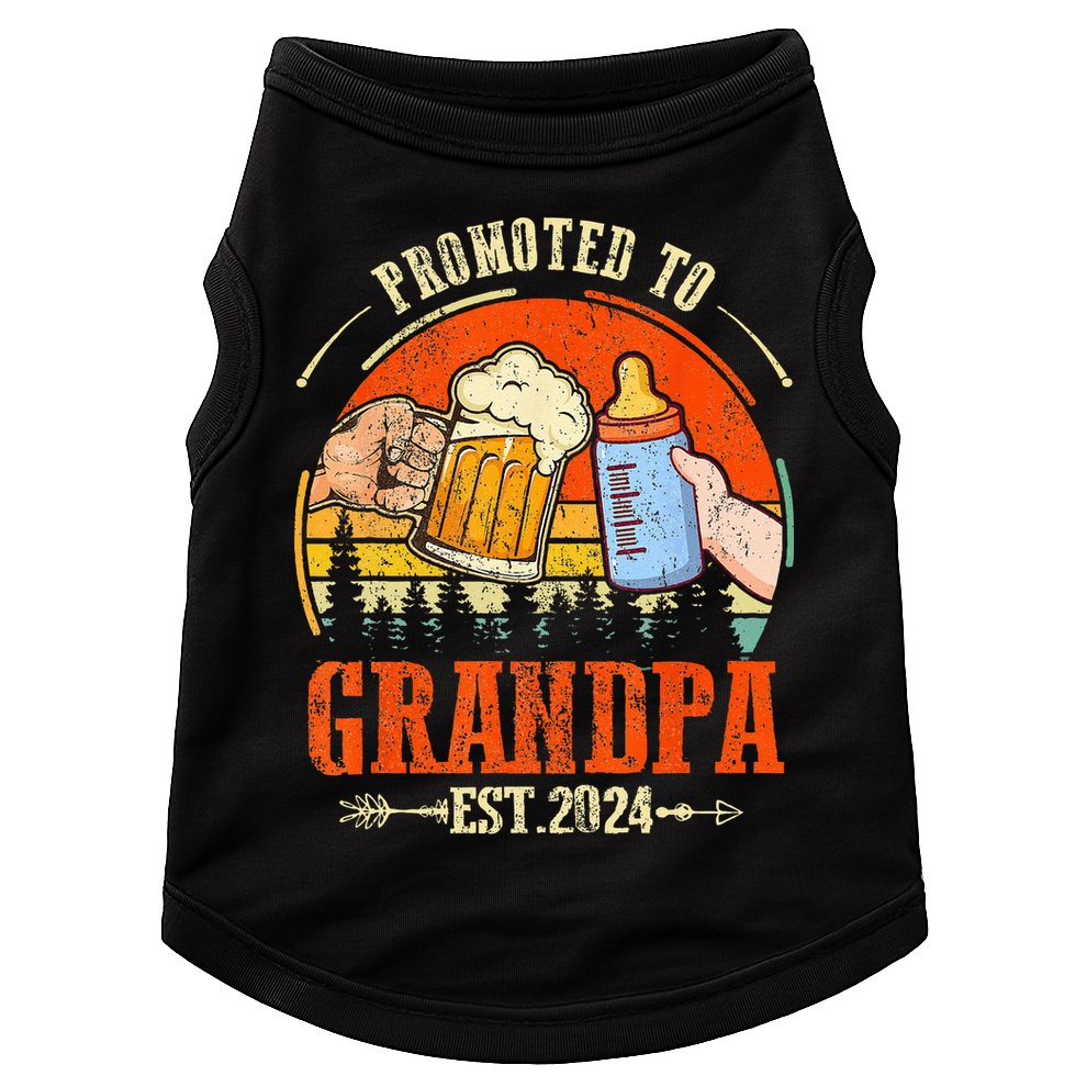 Promoted to Grandpa Est 2024 Retro Fathers Day New Grandpa Doggie Tank