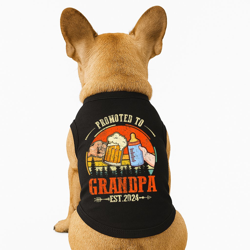 Promoted to Grandpa Est 2024 Retro Fathers Day New Grandpa Doggie Tank