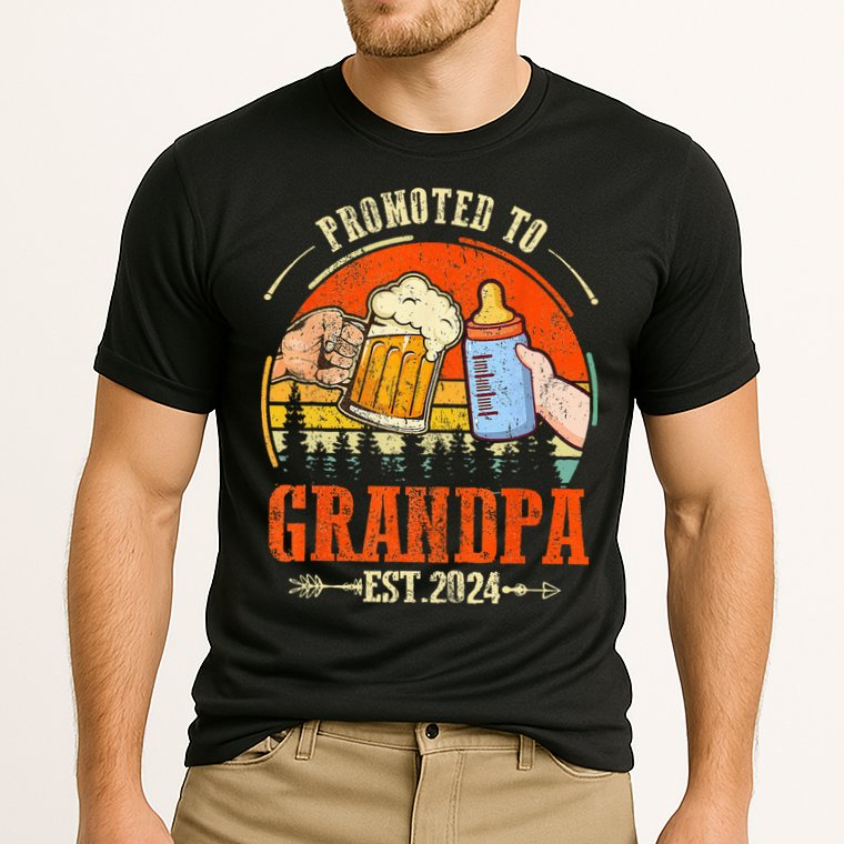 Promoted to Grandpa Est 2024 Retro Fathers Day New Grandpa Performance Shirt