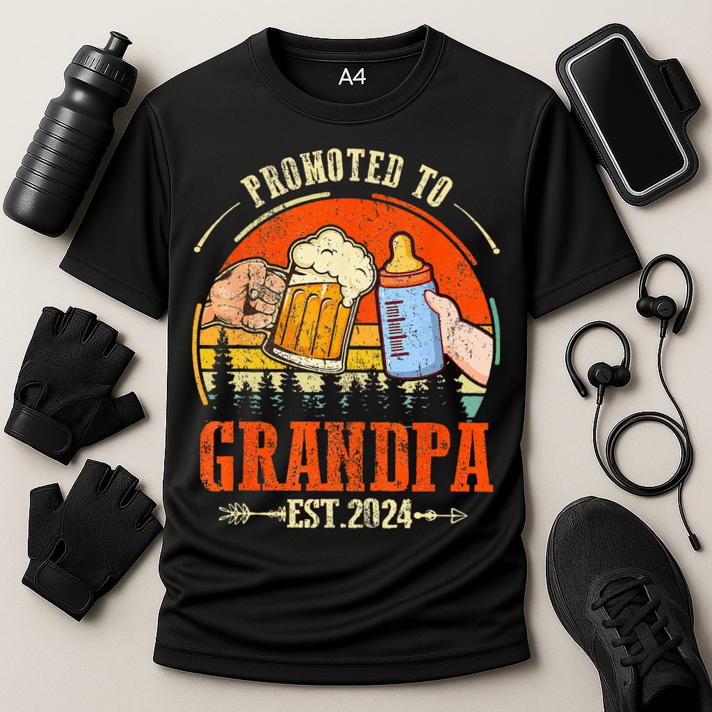 Promoted to Grandpa Est 2024 Retro Fathers Day New Grandpa Performance Shirt