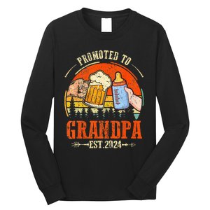 Promoted to Grandpa Est 2024 Retro Fathers Day New Grandpa Long Sleeve Shirt