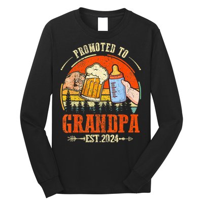 Promoted to Grandpa Est 2024 Retro Fathers Day New Grandpa Long Sleeve Shirt
