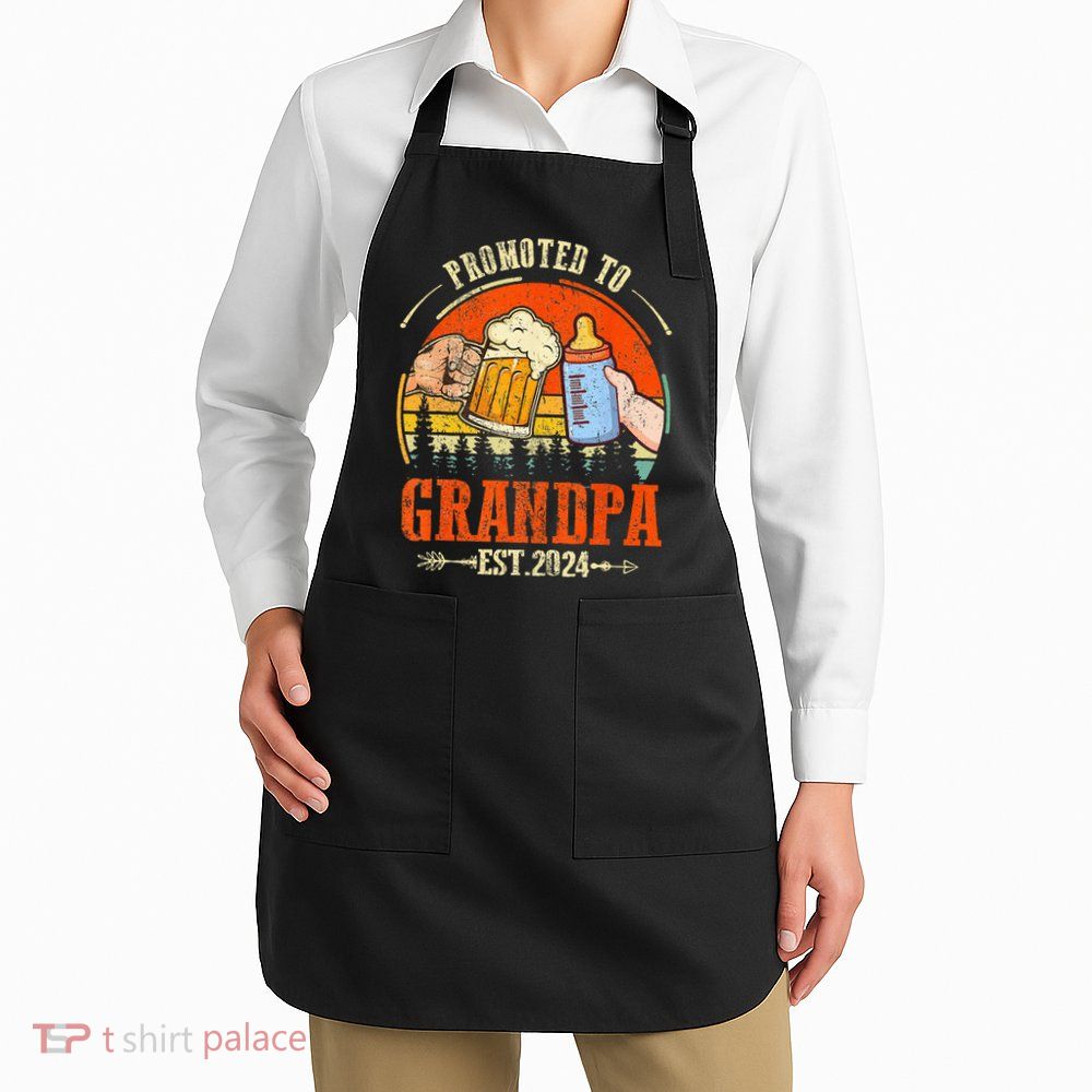 Promoted to Grandpa Est 2024 Retro Fathers Day New Grandpa Apron