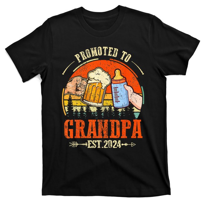 Promoted to Grandpa Est 2024 Retro Fathers Day New Grandpa T-Shirt