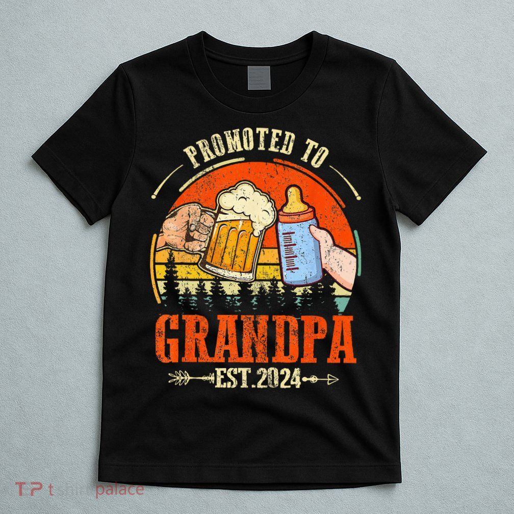 Promoted to Grandpa Est 2024 Retro Fathers Day New Grandpa T-Shirt
