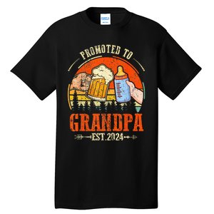 Promoted to Grandpa Est 2024 Retro Fathers Day New Grandpa Tall T-Shirt