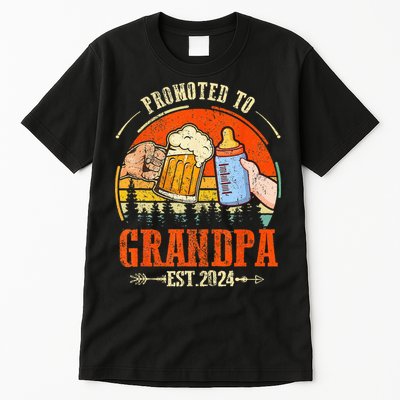 Promoted to Grandpa Est 2024 Retro Fathers Day New Grandpa Tall T-Shirt