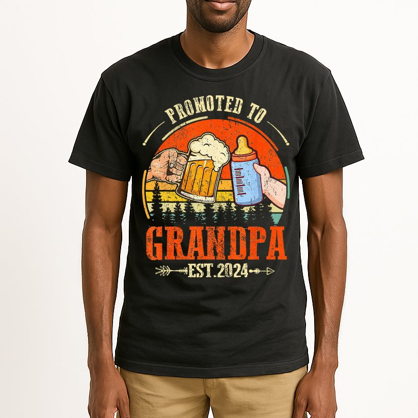 Promoted to Grandpa Est 2024 Retro Fathers Day New Grandpa Tall T-Shirt