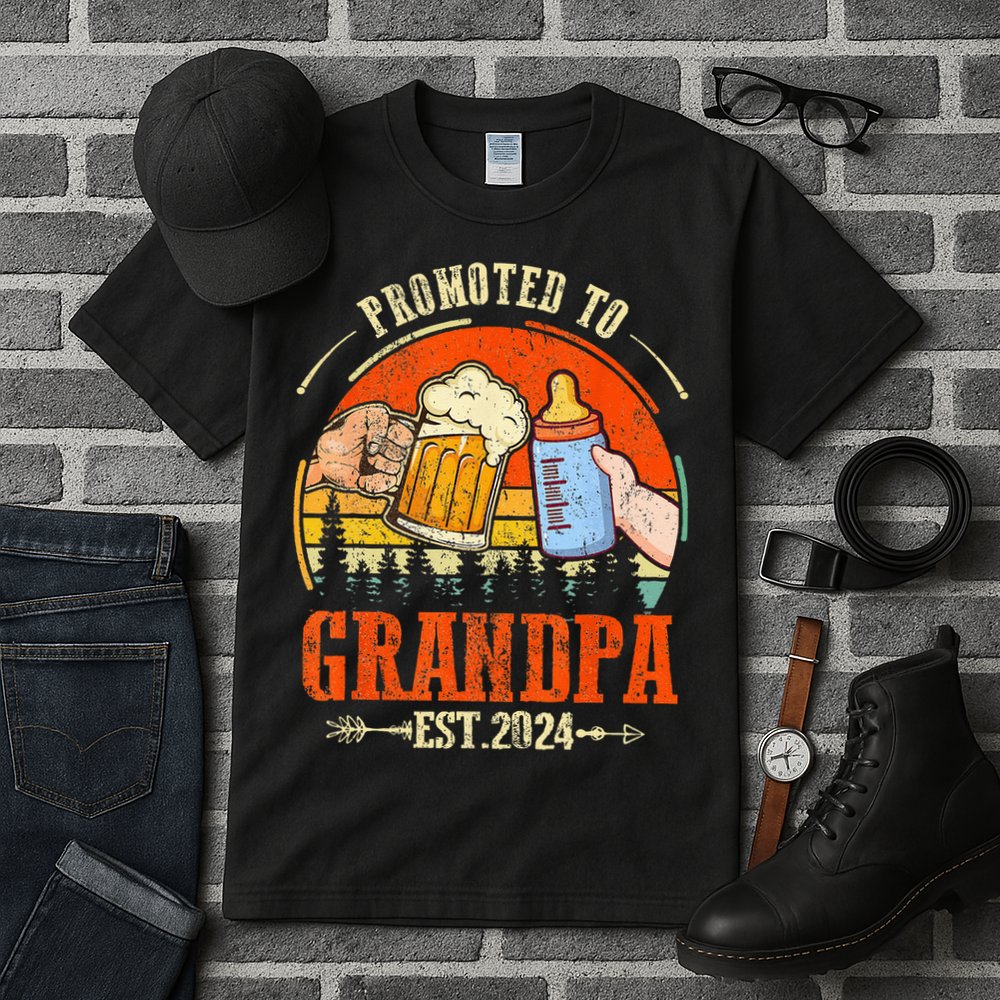 Promoted to Grandpa Est 2024 Retro Fathers Day New Grandpa Tall T-Shirt